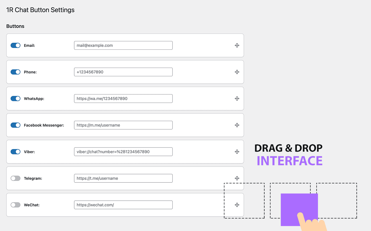Настройки плагина 1R Chat Button